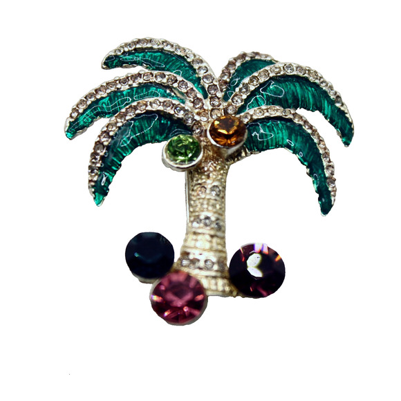Vintage Rhinestone Palm Tree Pin Brooch Colorful Statement Piece 2" - Hey Viv - Picture 3 of 5